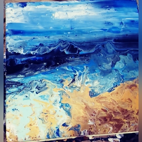 "Mystical Waters" Original acrylic Dutch paint pour 12x12 stretched canvas. - Picture 1 of 1